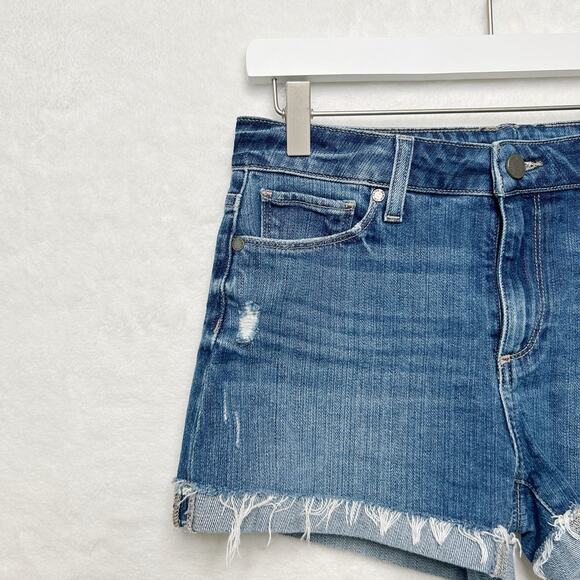 PAIGE Jimmy Jimmy Mid Rise Denim Jean Shorts Blue Cut Off Cuffed Raw‎ Hem Sz 27 - Picture 4 of 12